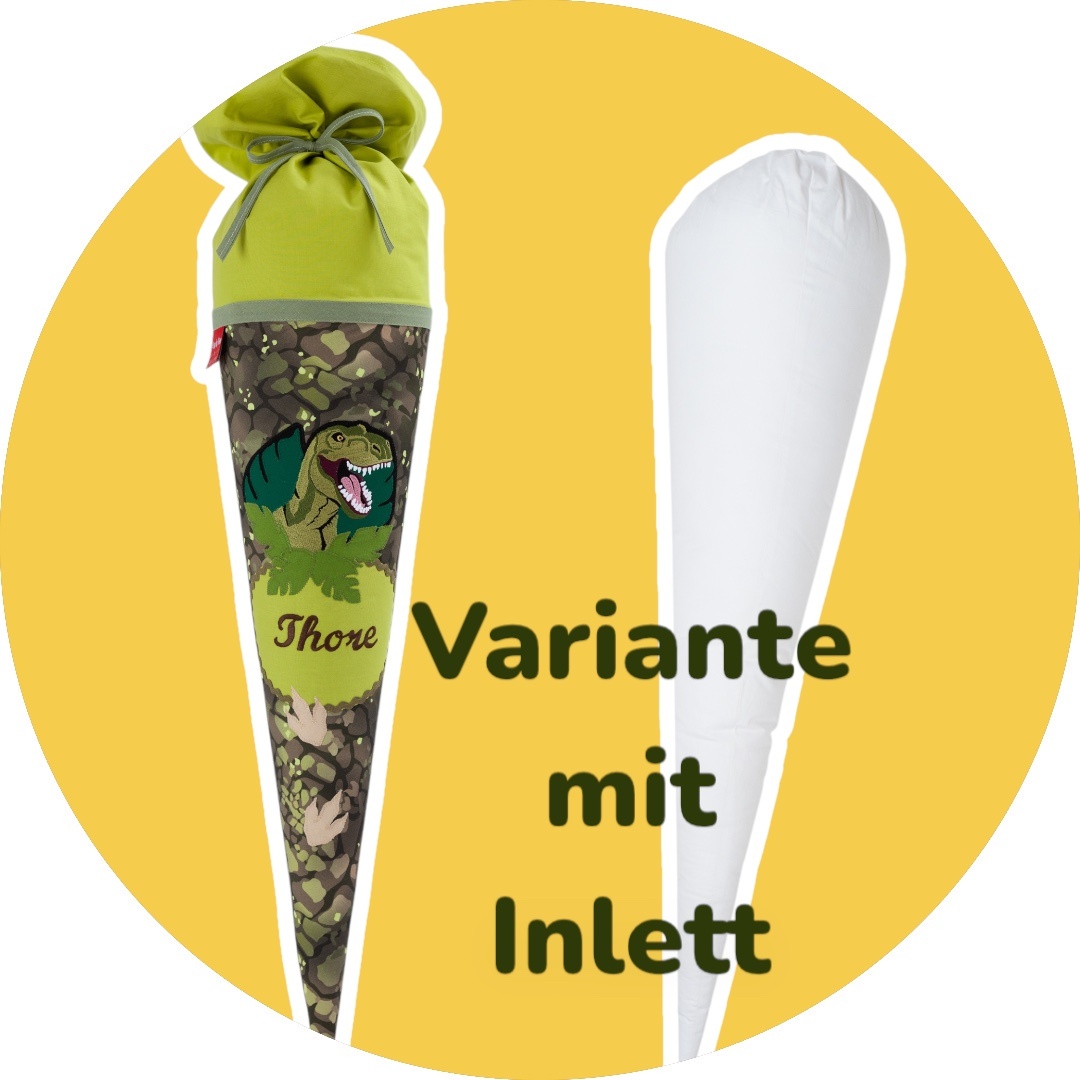 crêpes suzette Stoffschultüte Dinosaurier in Grün I  bestickt mit Wunschnamen – Variante: mit Wunschnamen