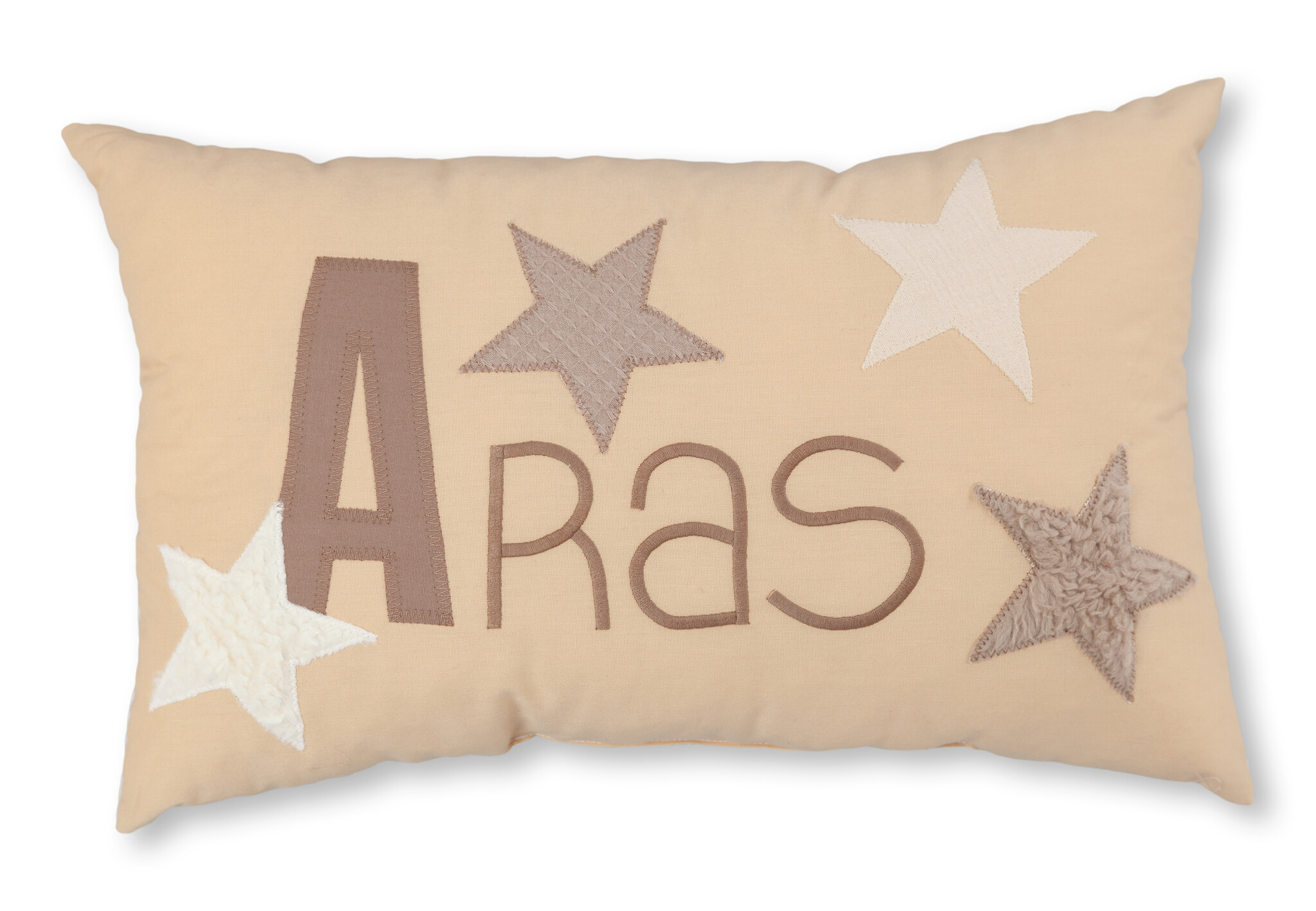Kissen mit Namen als Geburtsgeschenk I Zartes Beige I  Motiv : Sterne I Handarbeit I