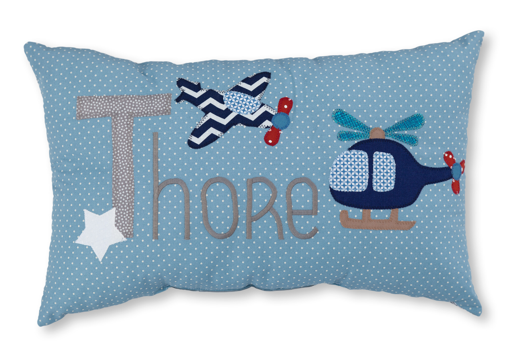 crêpes suzette Namenskissen Taufgeschenk mit Hubschrauber I Personalisiert I Farbe: Hellblau kariert