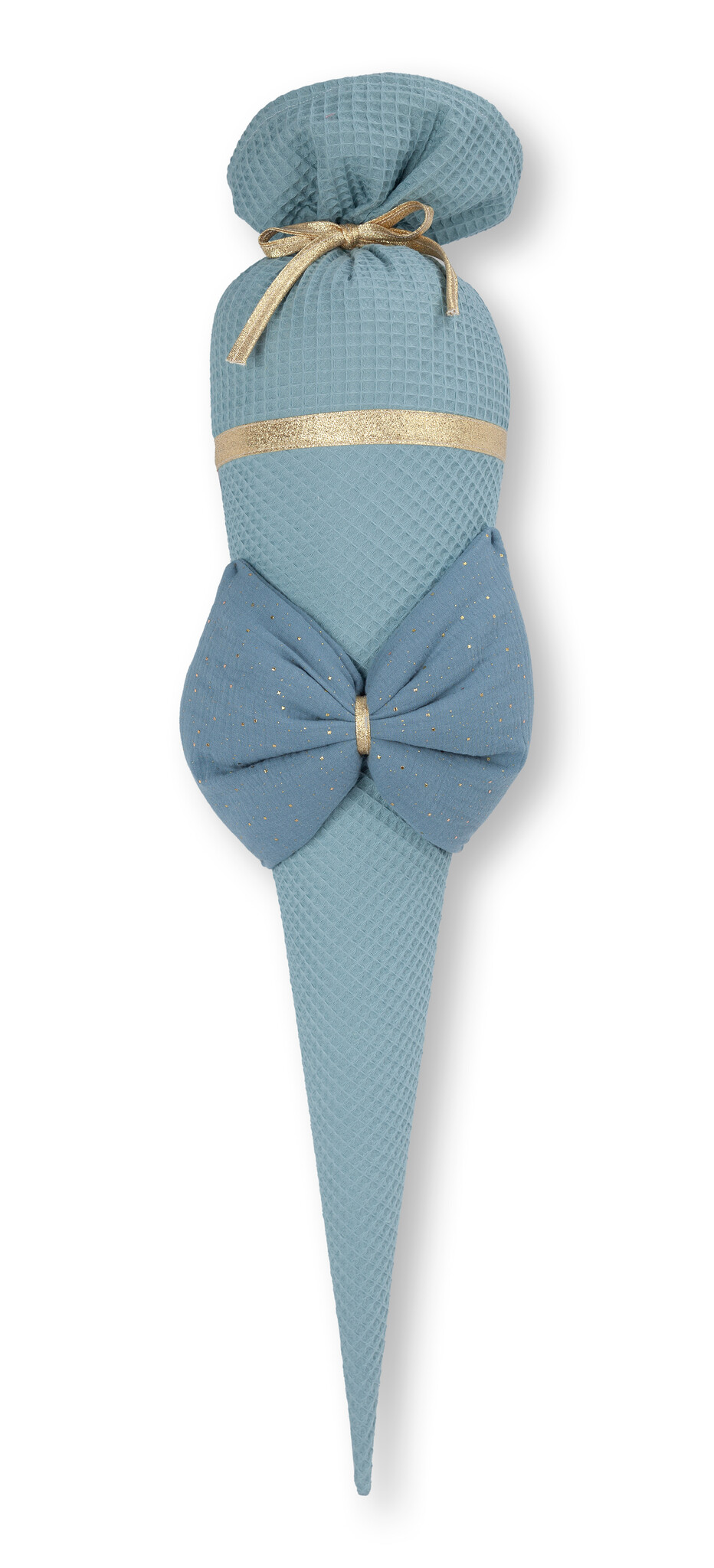 crêpes suzette Schultüte aus Stoff | elegante Stoffschultüte für die Einschulung | Motiv: Große Schleife | Farben: Aquamarin & Taubenblau | personalisierbar mit Namen – Variante: mit Wunschnamen