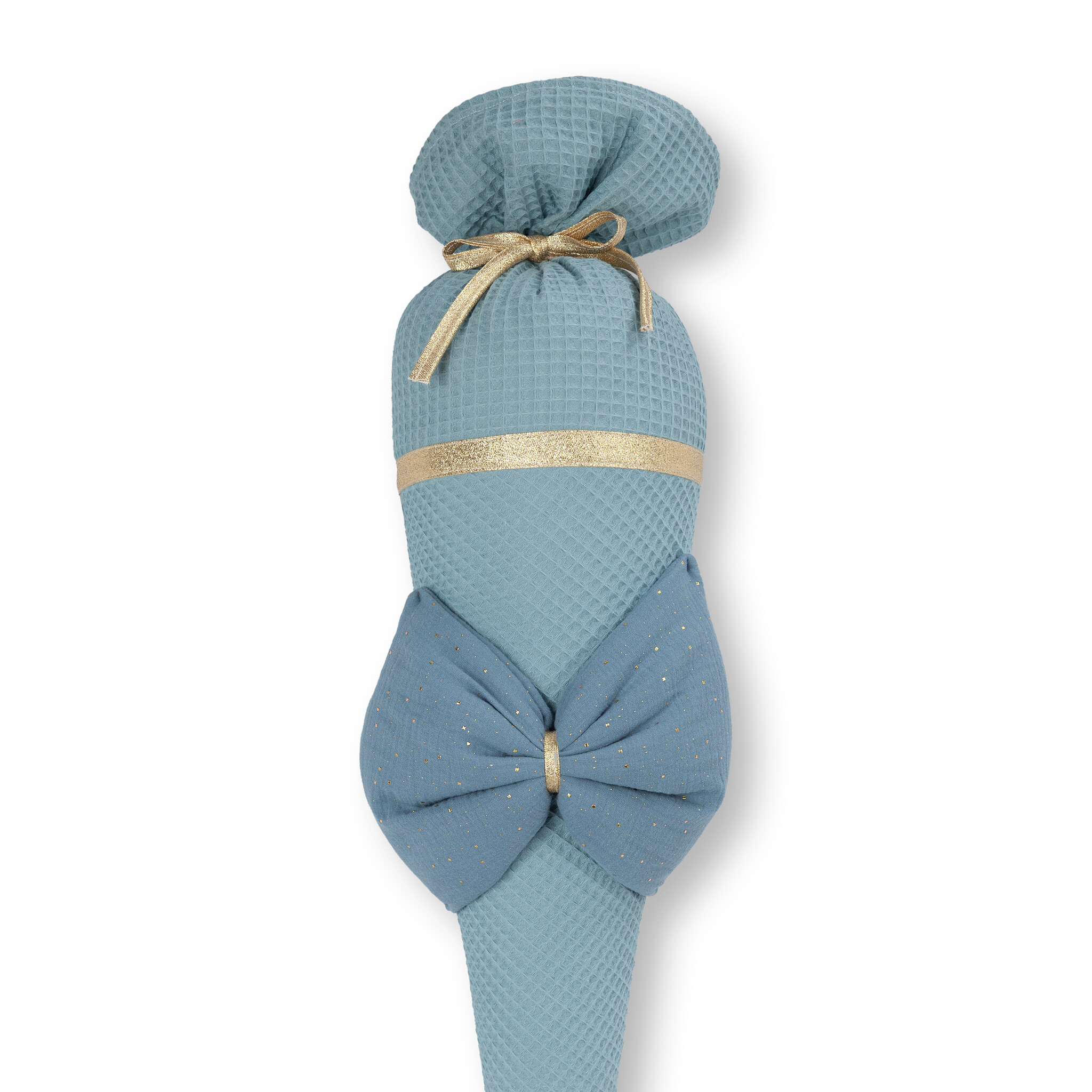 crêpes suzette Schultüte aus Stoff | elegante Stoffschultüte für die Einschulung | Motiv: Große Schleife | Farben: Aquamarin & Taubenblau | personalisierbar mit Namen – Variante: mit Wunschnamen