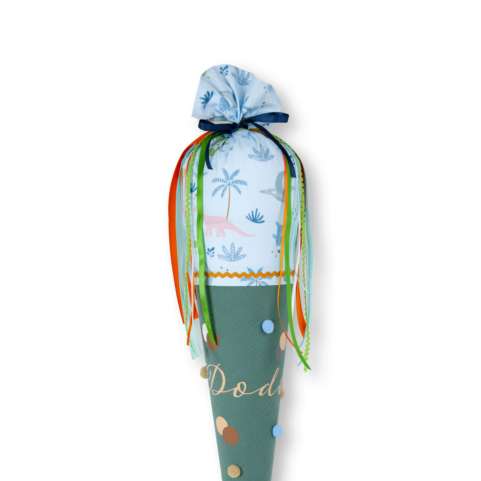 crêpes suzette Bommeltüte zum Schulstart genäht aus Musselin mit vielen tollen Bommeln – Variante: mit Wunschnamen