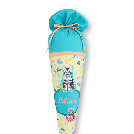 crêpes suzette Stoffschultüte Cat Lilly – Handgenäht & personalisiert mit Katze in Gelb