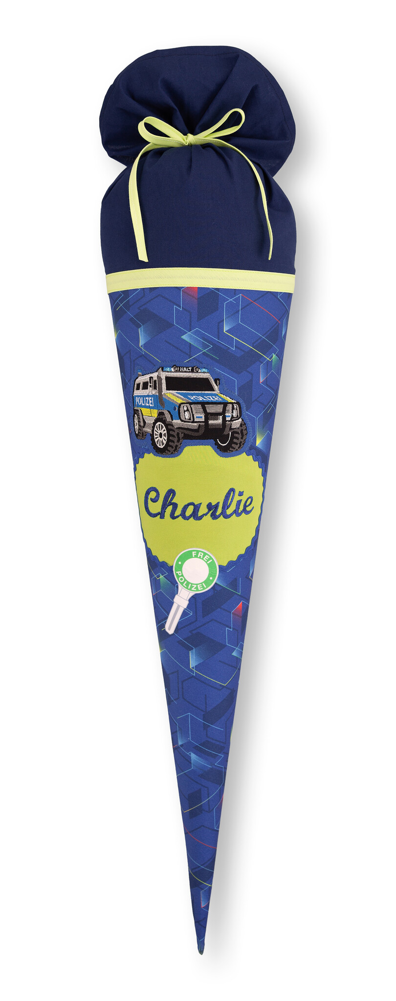 crêpes suzette Stoffschultüte Police Truck Charly mit Namen • Handarbeit aus Köln • exklusiv lizenziert Step by Step • Polizeiwagen-Motiv in Blau • wandelbar zum Kuschelkissen – Variante: mit Wunschnamen