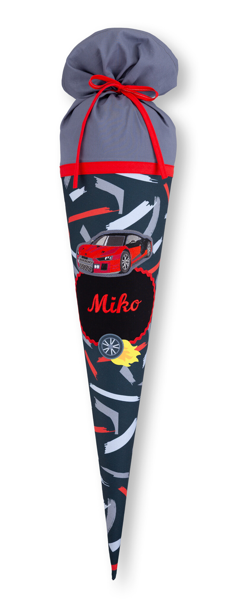 crêpes suzette Stoffschultüte Sports Car Mick mit Namen • Handarbeit aus Köln • Rennauto-Motiv • exklusiv Step by Step • wandelbar zum Kuschelkissen – Variante: mit Wunschnamen