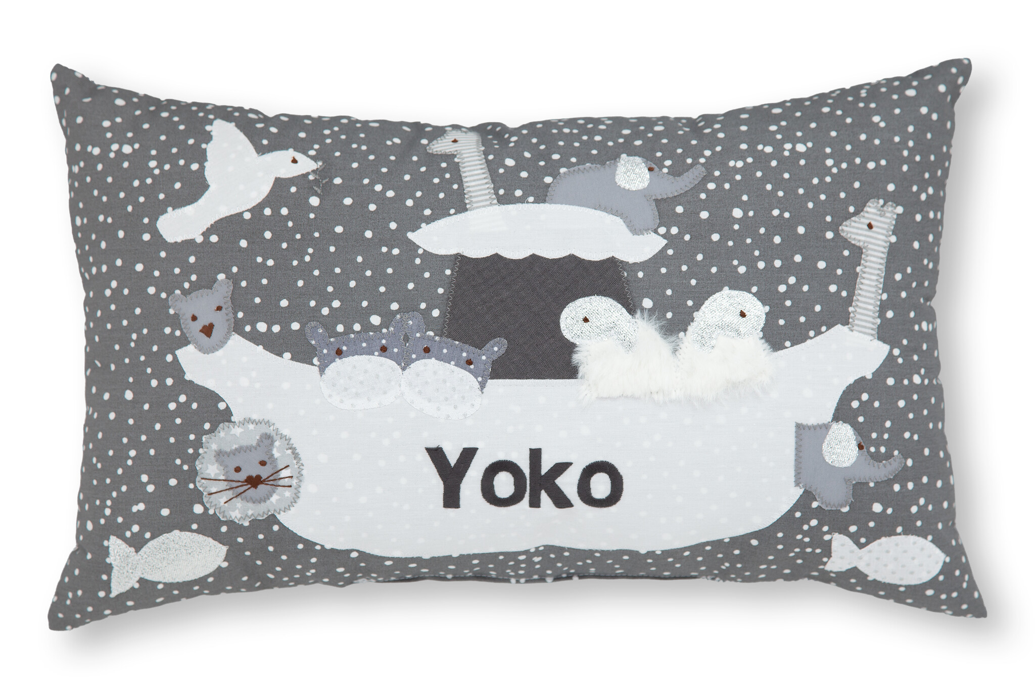 crêpes suzette Personalisiertes Namenskissen in grau mit Arche Noah und Tieren I Geschenk zur Geburt, Taufe oder Geburtstag