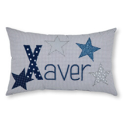 crêpes suzette Namenskissen I Sterne I Grau kariert I mit Wunschnamen