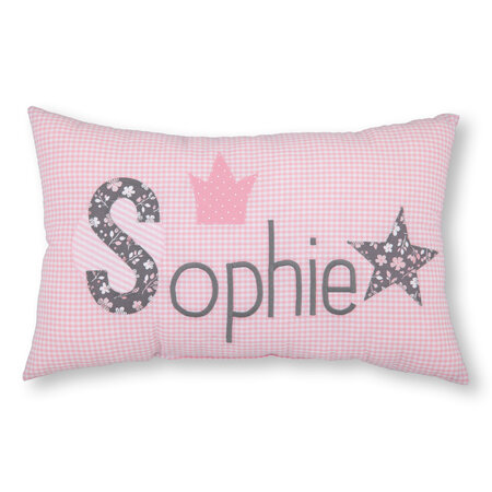 crêpes suzette Namenskissen I Krone und Stern I Rosa kariert I mit Wunschnamen