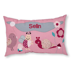 crêpes suzette Namenskissen I Vogel, Biene und Schnecke I Rosa I mit Wunschnamen