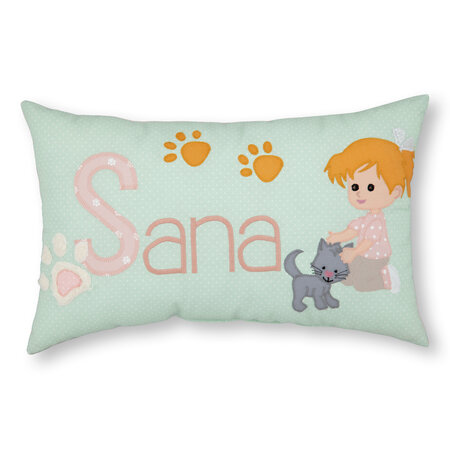 crêpes suzette Namenskissen I Mädchen mit Katze I Mint I mit Wunschnamen