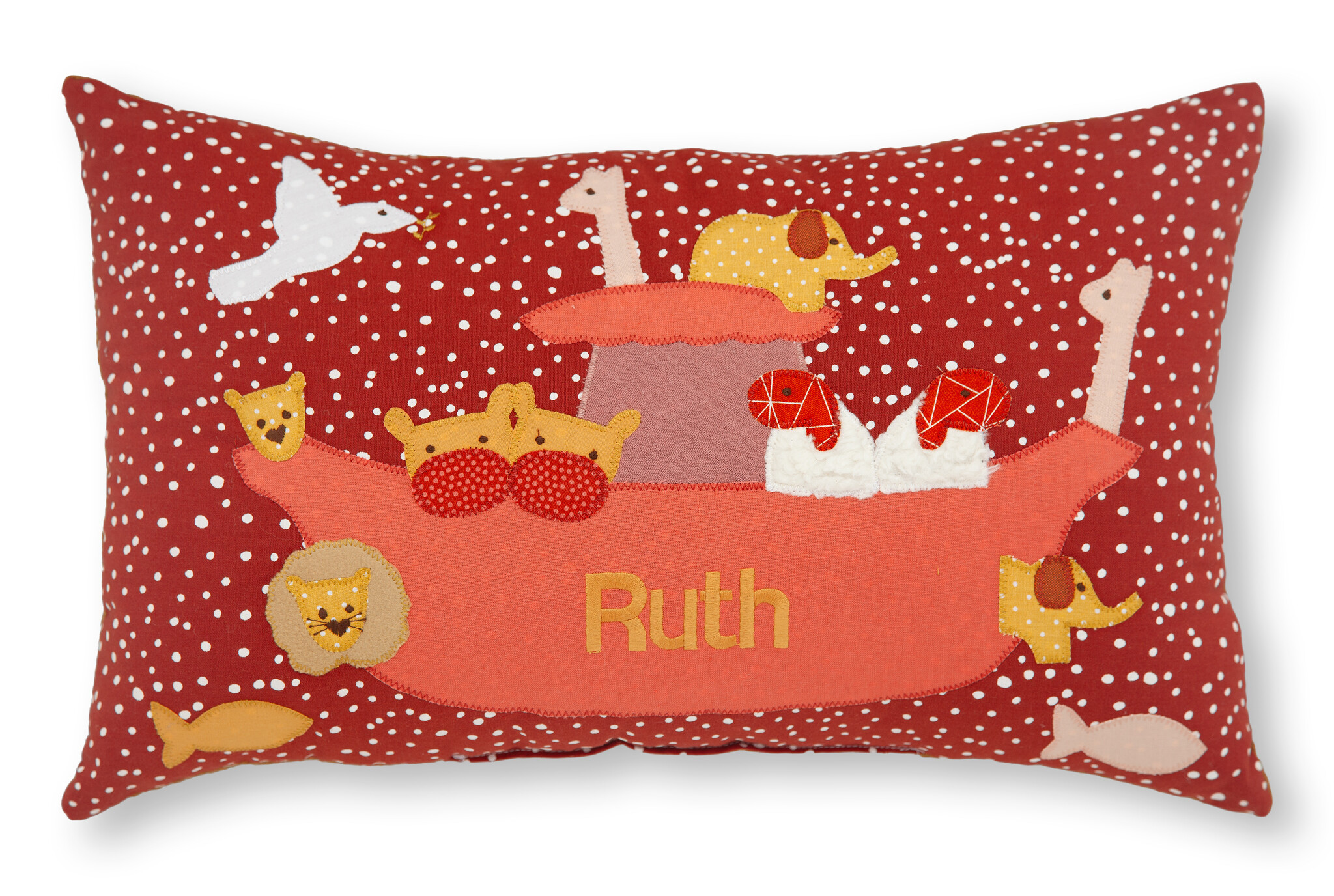 crêpes suzette Personalisiertes Namenskissen in rostrot mit Arche Noah, Löwe und Elefant I Geschenk zur Geburt, Taufe oder Geburtstag