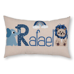 crêpes suzette Namenskissen I Elefant, Löwe und Regenbogen I Beige I mit Wunschnamen