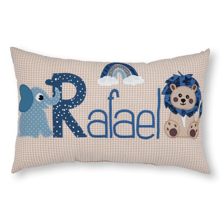 crêpes suzette Namenskissen I Elefant, Löwe und Regenbogen I Beige I mit Wunschnamen