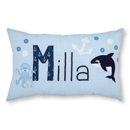 crêpes suzette Namenskissen I Wal, Anker und Oktopus I Hellblau I mit Wunschnamen