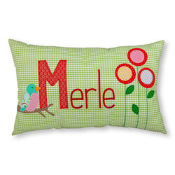 crêpes suzette Namenskissen I Vogel und Blumen I Grün I mit Wunschnamen