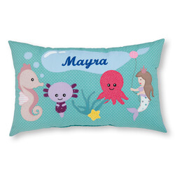 crêpes suzette Namenskissen I Seepferdchen, Axolotl, Oktopus und Meerjungfrau I Türkis I mit Wunschnamen