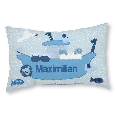 crêpes suzette Namenskissen I Arche Noah, Giraffe und Löwe I Hellblau I mit Wunschnamen