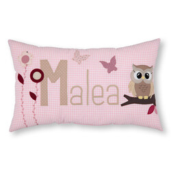 crêpes suzette Namenskissen  I Eule, Schmetterlinge und Blumen I Rosa kariert I mit Wunschnamen