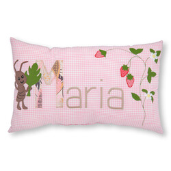 crêpes suzette Namenskissen I Ameise, Erdbeeren und Blüten I Rosa kariert I mit Wunschnamen