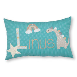 crêpes suzette Namenskissen I Dinosaurier, Regenbogen und Stern I Türkis I mit Wunschnamen