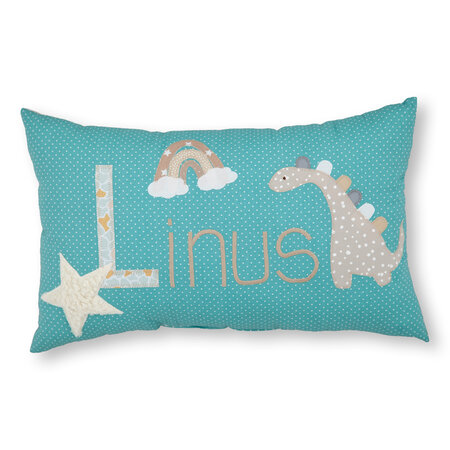 crêpes suzette Namenskissen I Dinosaurier, Regenbogen und Stern I Türkis I mit Wunschnamen