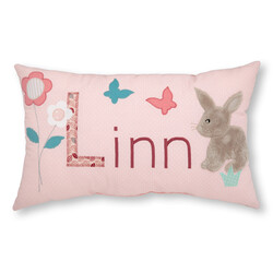 crêpes suzette Namenskissen Linn I Hase, Blumen und Schmetterlinge I Rosa I mit Wunschnamen