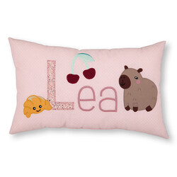 crêpes suzette Namenskissen I Kirschen, Capybara und Croissant I Rosa I mit Wunschnamen