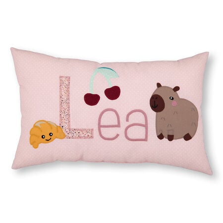 crêpes suzette Namenskissen I Kirschen, Capybara und Croissant I Rosa I mit Wunschnamen