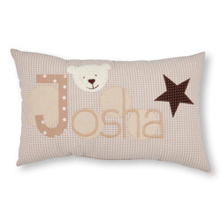 crêpes suzette Namenskissen Bär und Stern I Beige kariert I mit Wunschnamen