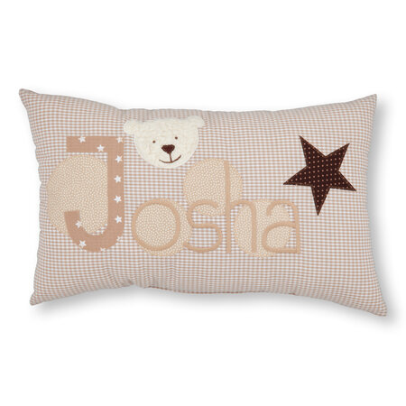 crêpes suzette Namenskissen Bär und Stern I Beige kariert I mit Wunschnamen