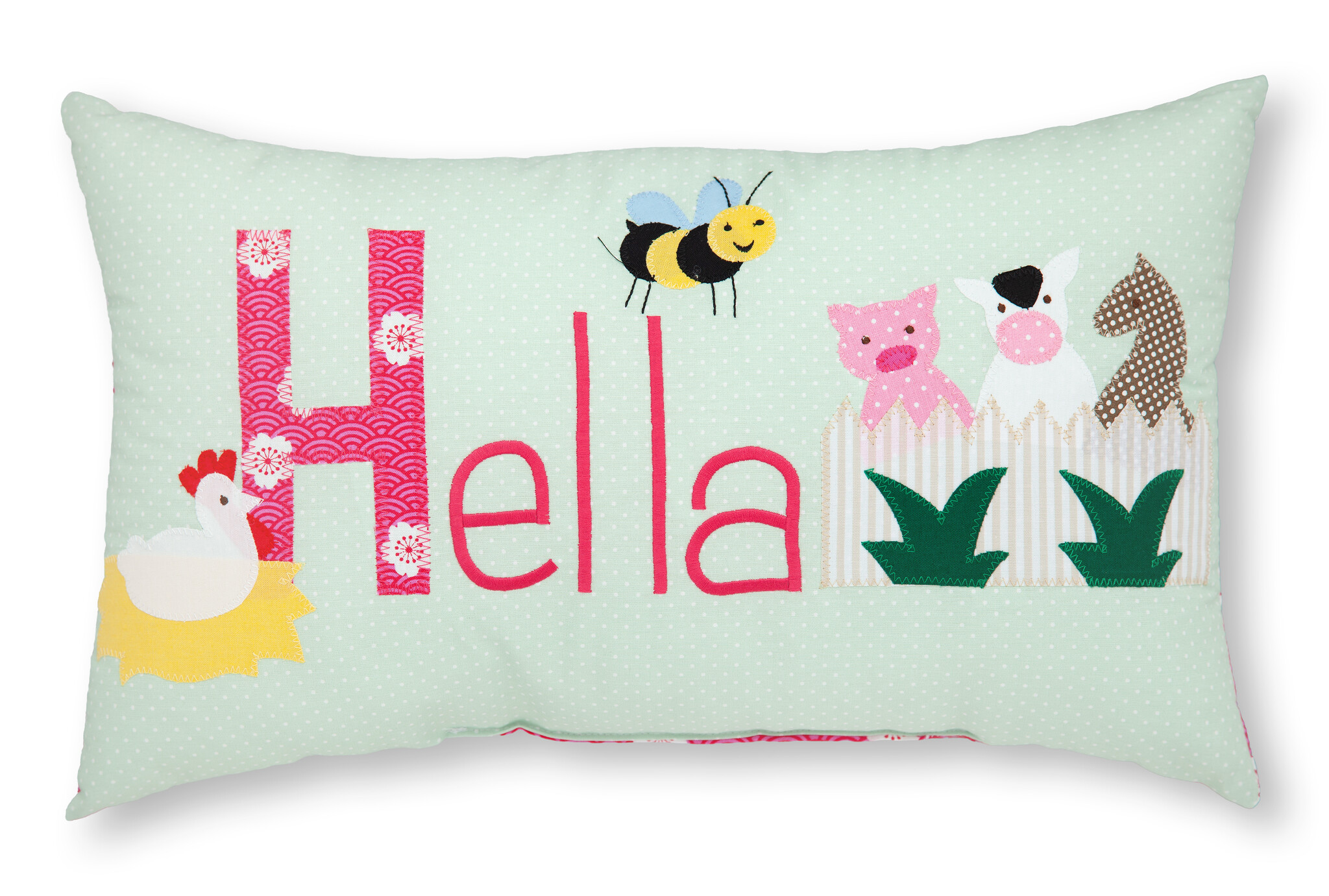 crêpes suzette Personalisiertes Namenskissen in mint mit Biene und tierischen Freunden I Geschenk zur Geburt, Taufe oder Geburtstag