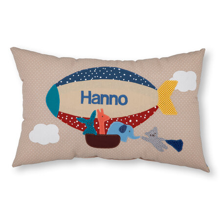 crêpes suzette Namenskissen Zeppelin und Tiere I Beige I mit Wunschnamen