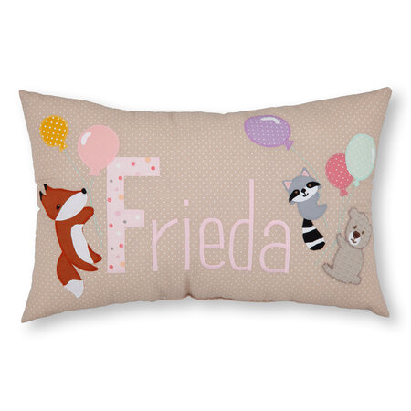crêpes suzette Namenskissen Fuchs, Waschbär, Teddy und Ballons I Beige I mit Wunschnamen