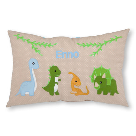 crêpes suzette Namenskissen Dinosaurier und Blätter I Beige I mit Wunschnamen