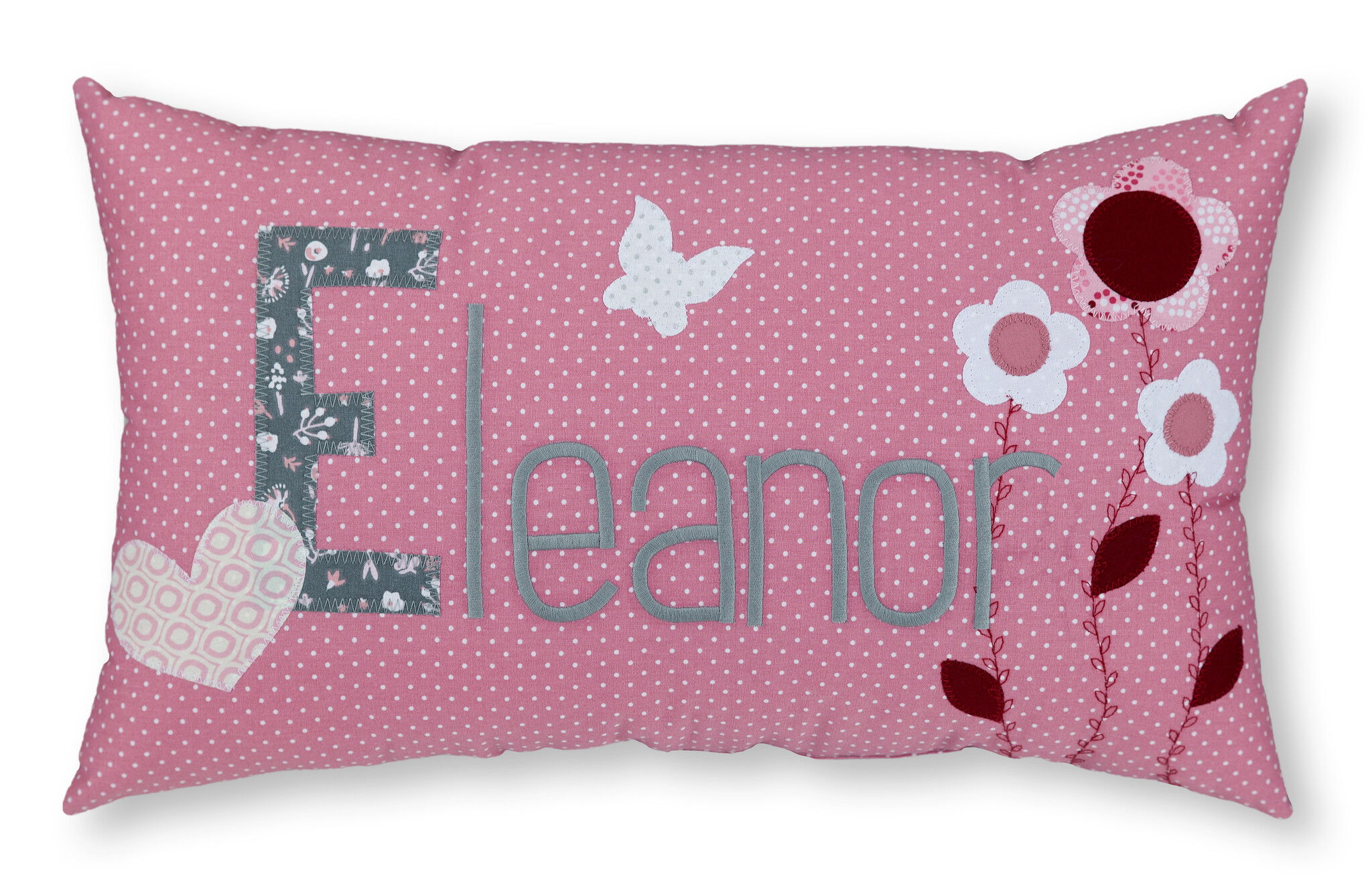 crêpes suzette Personalisiertes Namenskissen in rosa mit Blumen, Blätter und Schmetterlinge I Geschenk zur Geburt, Taufe oder Geburtstag