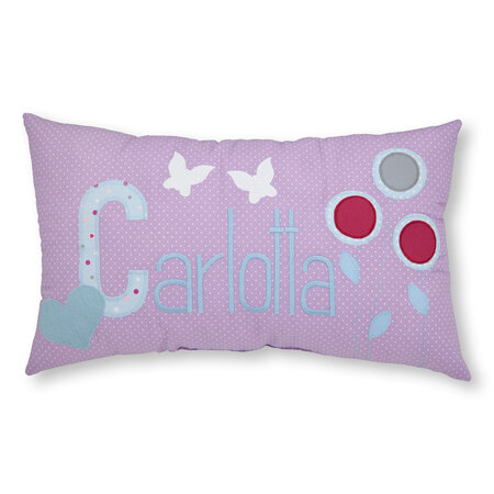 crêpes suzette Namenskissen Schmetterlinge, Herz und Blumen I Flieder I mit Wunschnamen