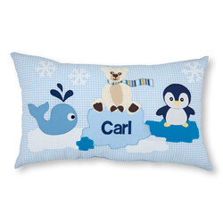 crêpes suzette Namenskissen Wal, Eisbär und Pinguin auf Eisschollen I Hellblau I mit Wunschnamen