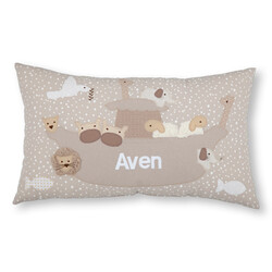 crêpes suzette Namenskissen Arche mit Löwe, Entchen und Wolken I Beige I mit Wunschnamen