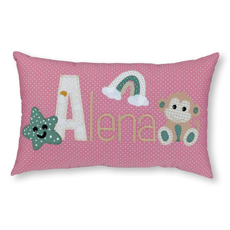 crêpes suzette Namenskissen Affe, Regenbogen und Herz I Altrosa I mit Wunschnamen