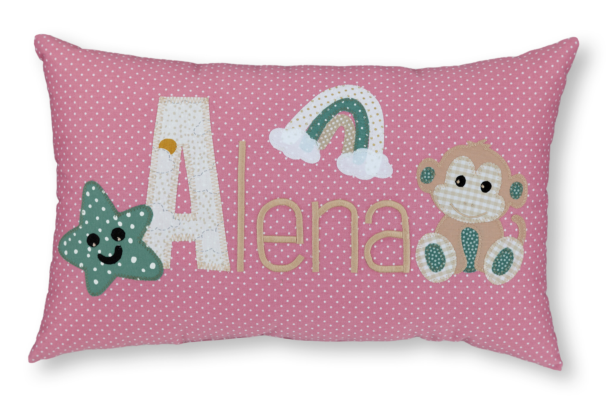 crêpes suzette Personalisiertes Namenskissen in Altrosa mit zwei Affe Regenbogen und Stern | Geschenk zur Geburt, Taufe oder zum Geburtstag