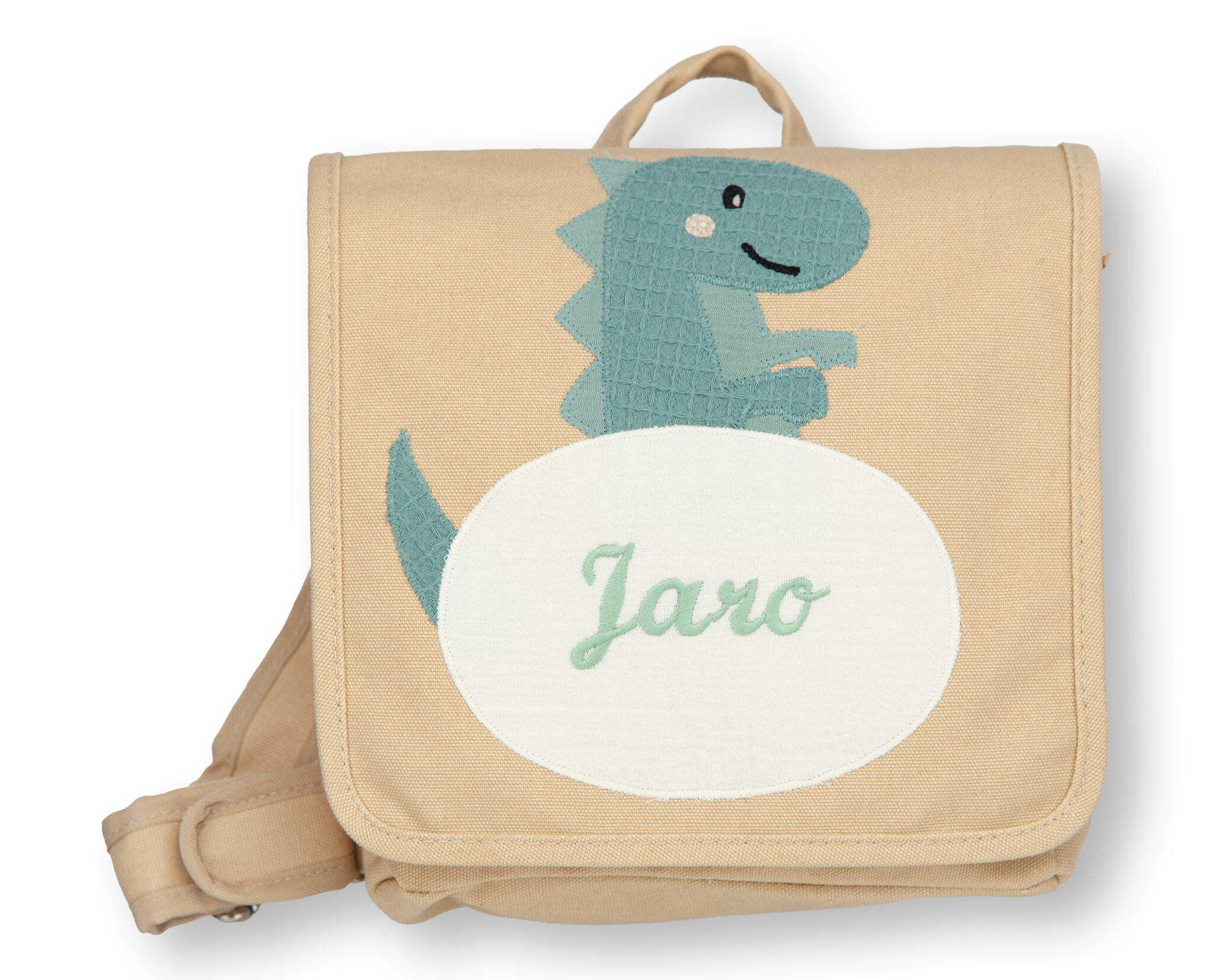 crêpes suzette Kindergartentasche mit Namen bestickt Motiv: Dino