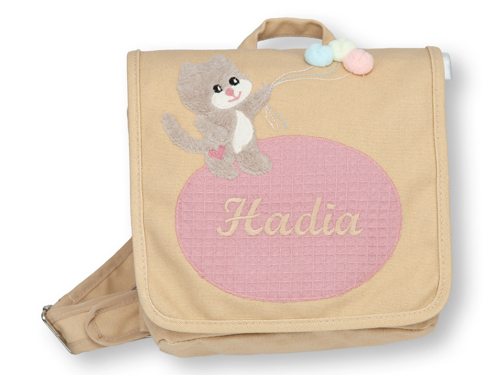 crêpes suzette Kindergartentasche mit Namen bestickt Motiv: Katze mit Ballons