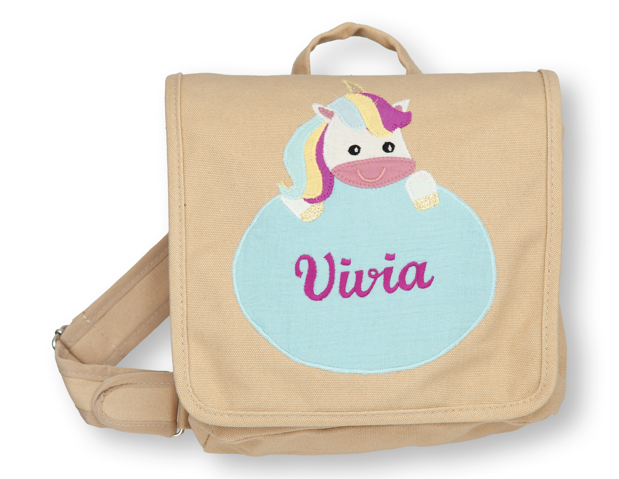 crêpes suzette Kindergartentasche mit Namen bestickt Motiv: Einhorn