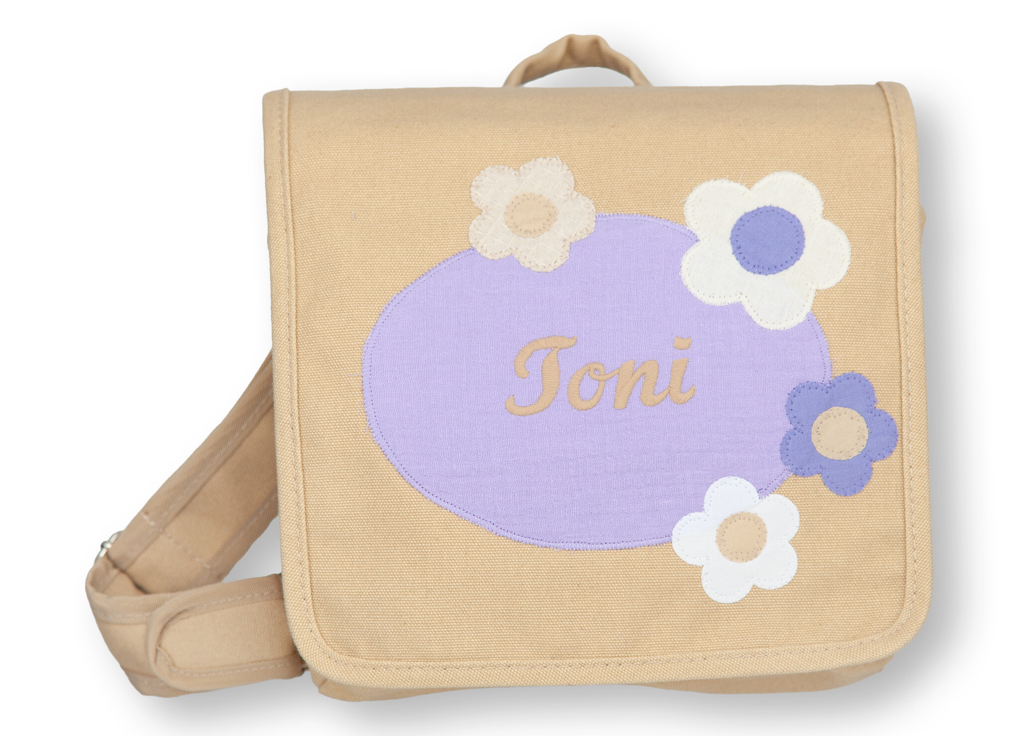 crêpes suzette Kindergartentasche mit Namen bestickt Motiv: Blumen