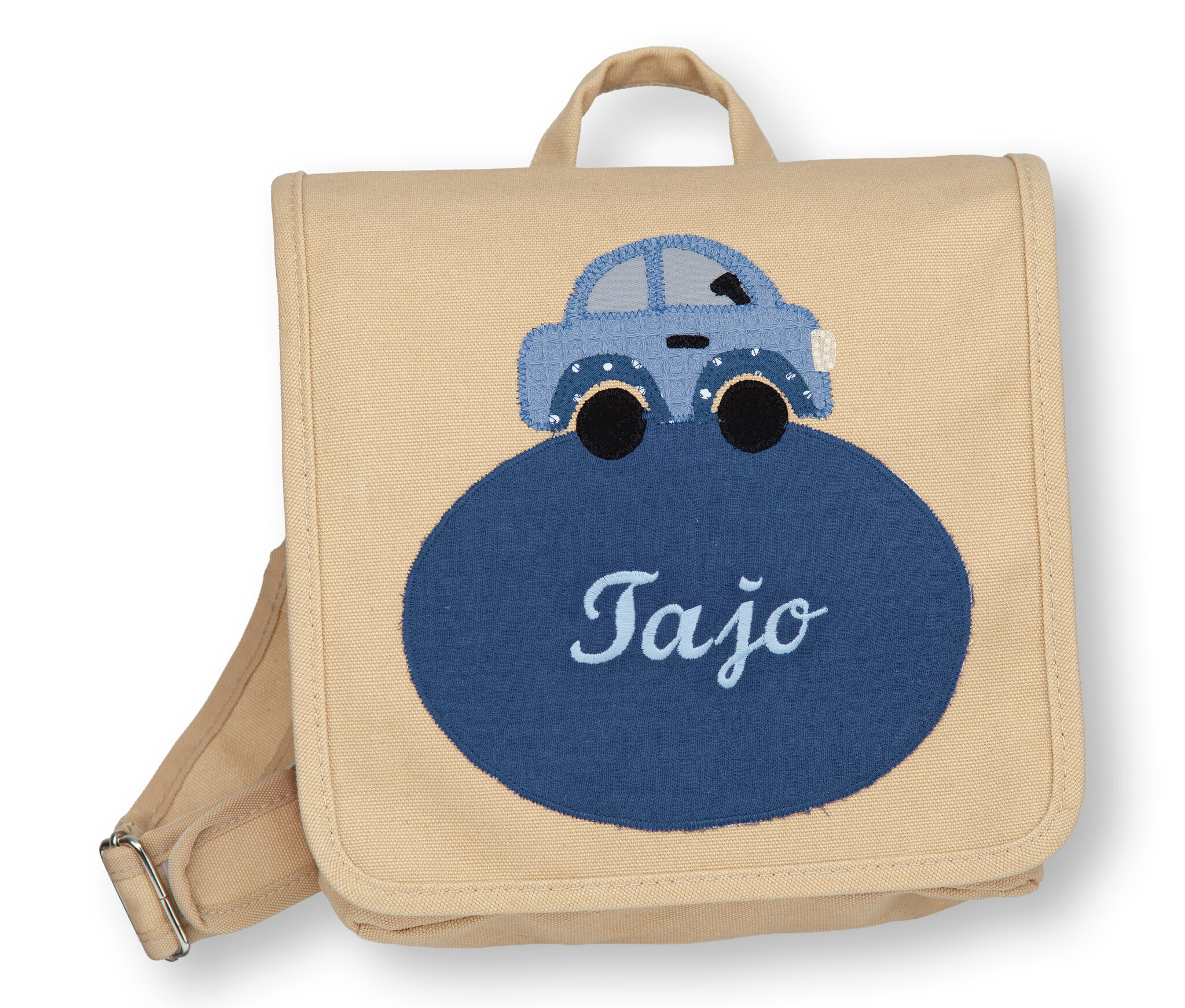 crêpes suzette Kindergartentasche mit Namen bestickt Motiv: Auto