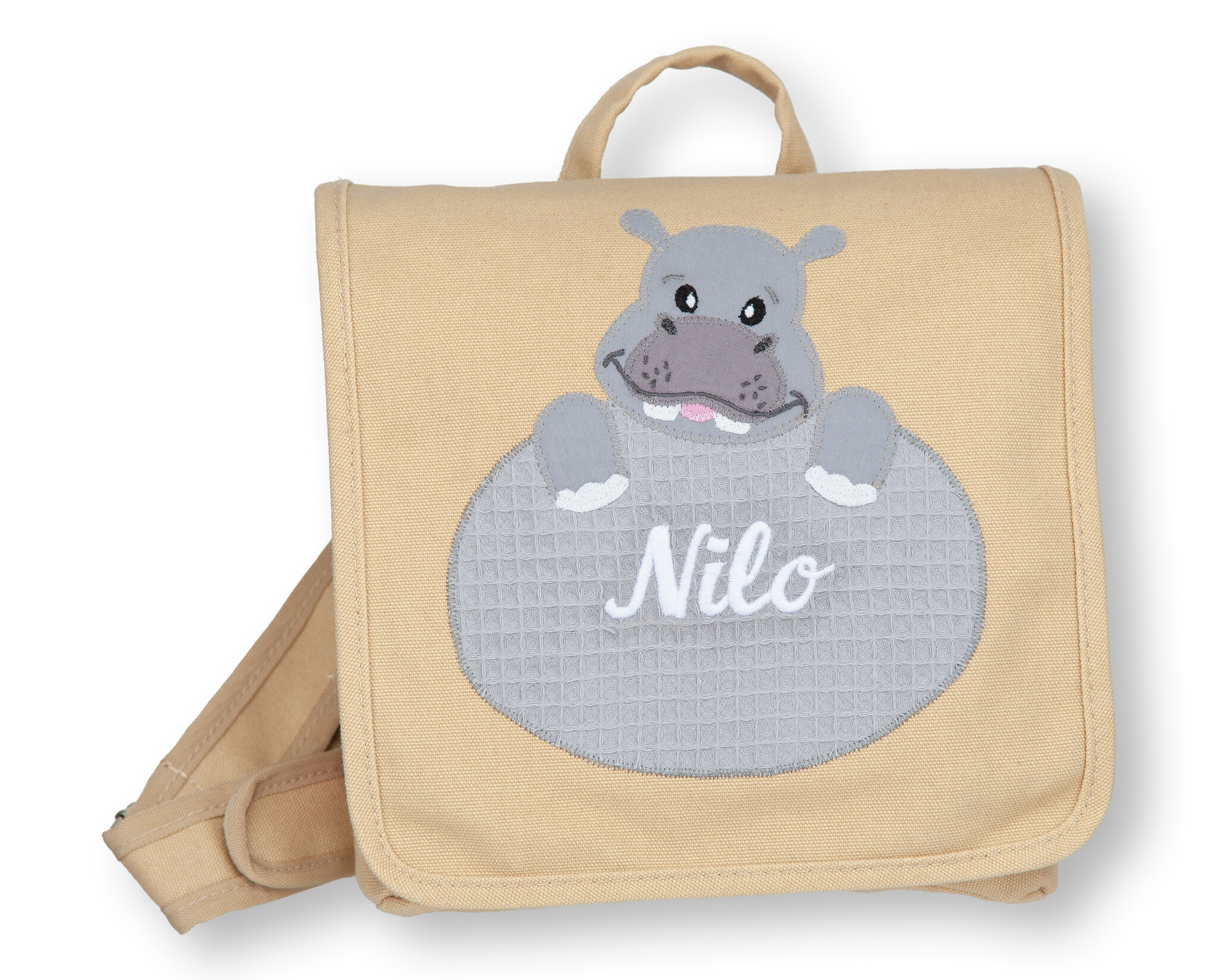 crêpes suzette Kindergartentasche mit Namen bestickt Motiv: Nilpferd