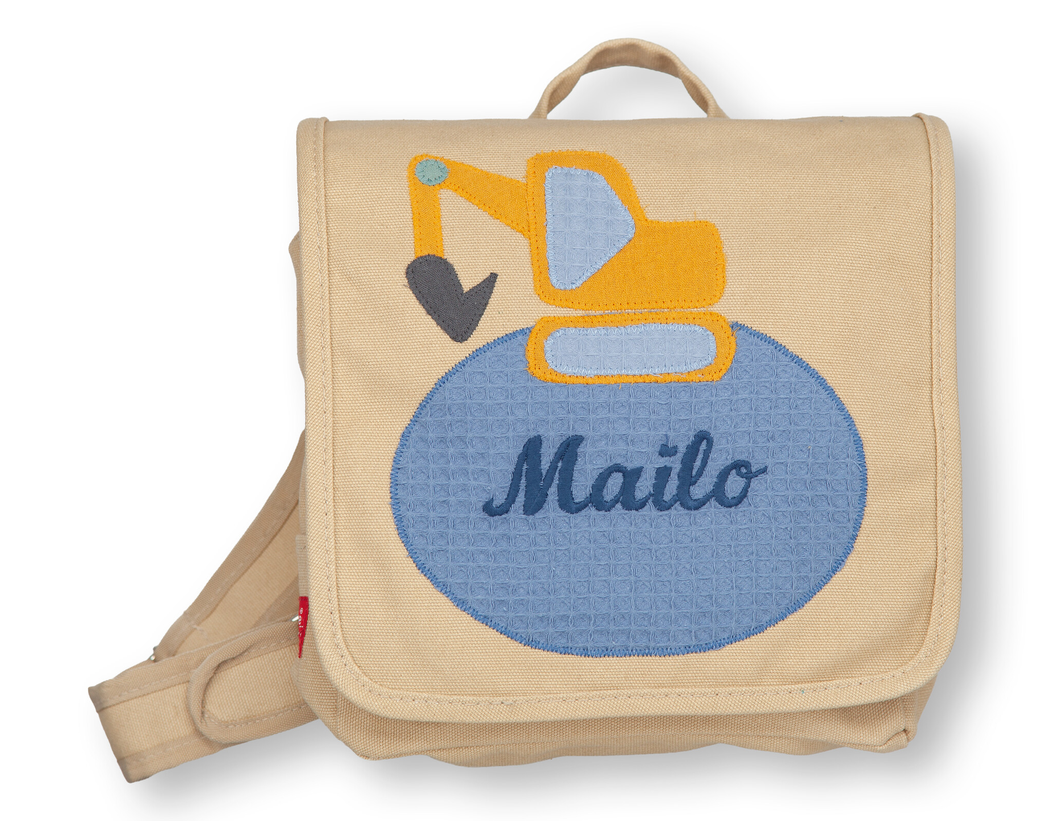 crêpes suzette Kindergartentasche mit Namen bestickt Motiv: Bagger