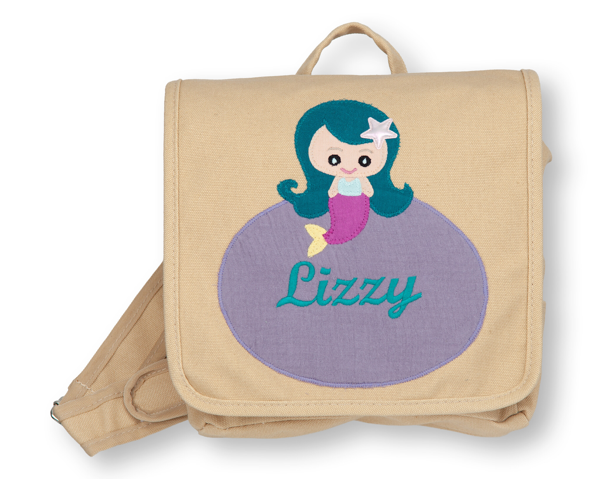 crêpes suzette Kindergartentasche mit Namen bestickt Motiv: Meerjungfrau