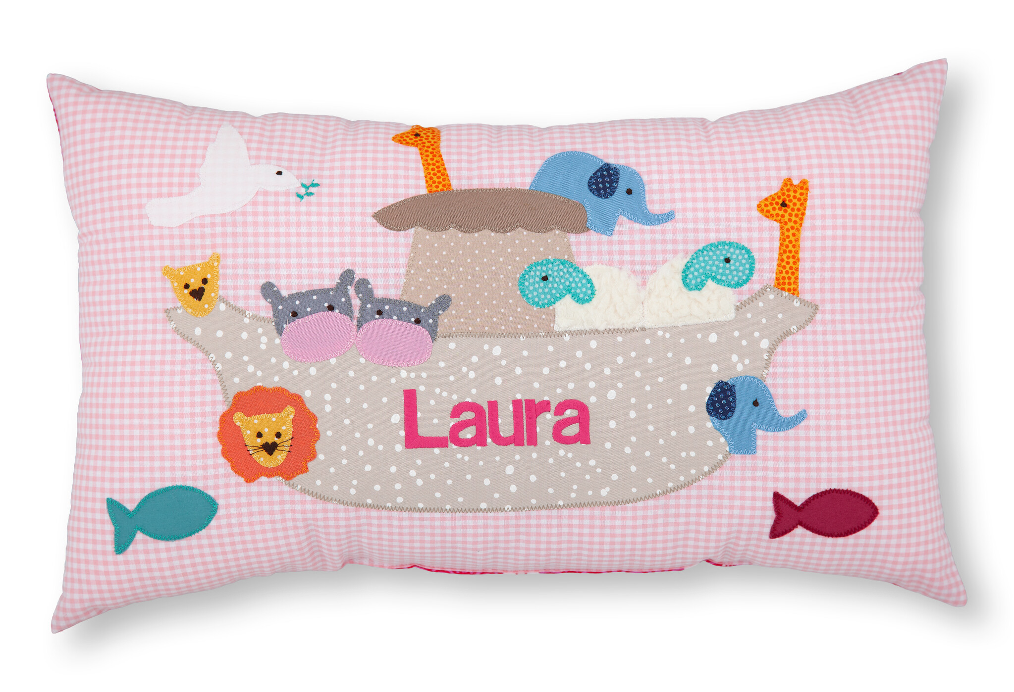 crêpes suzette Namenskissen Arche Noah für Mädchen, Farbe: Rosa kariert