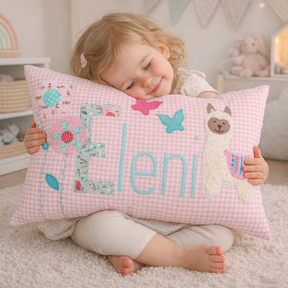 crêpes suzette Namenskissen Lama für Mädchen zur Taufe, Farbe: Rosa Mint